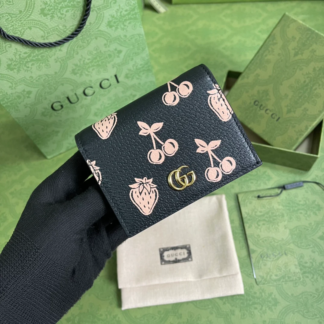 Gucci 黑色水果图案短夹