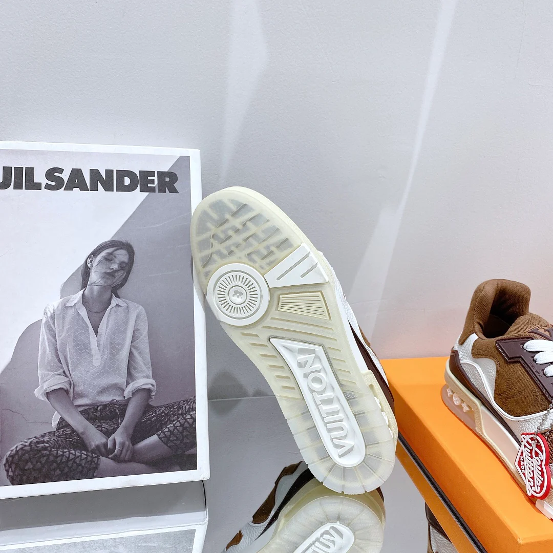 Обувь LV - кроссовки LV Trainer из джинсовой ткани с лоскутным дизайном - парный стиль