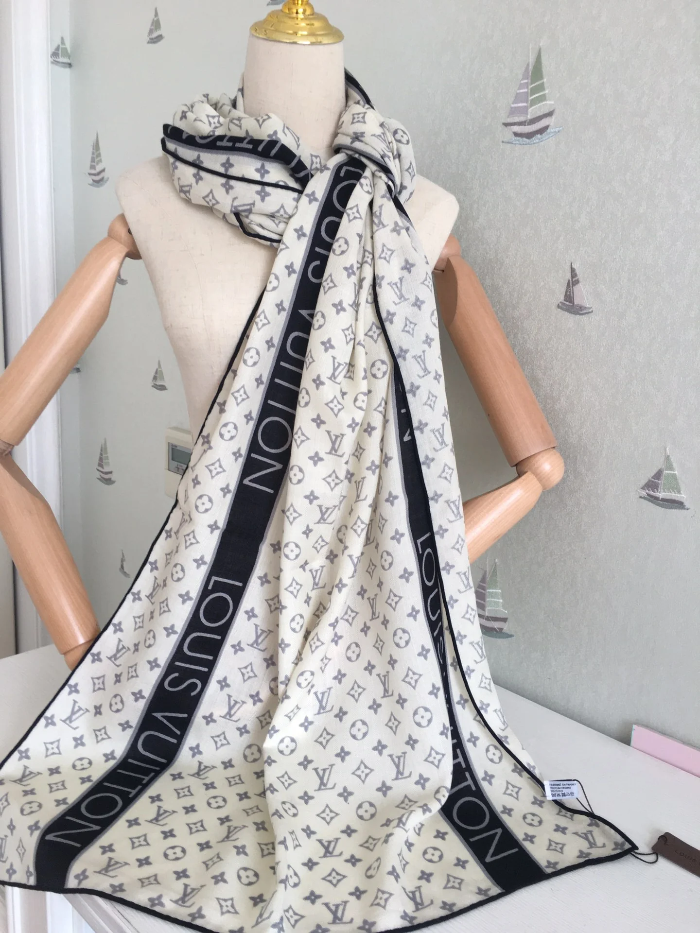 Кашемировый шарф LV в елочку - 65-200 см - 1 шт.