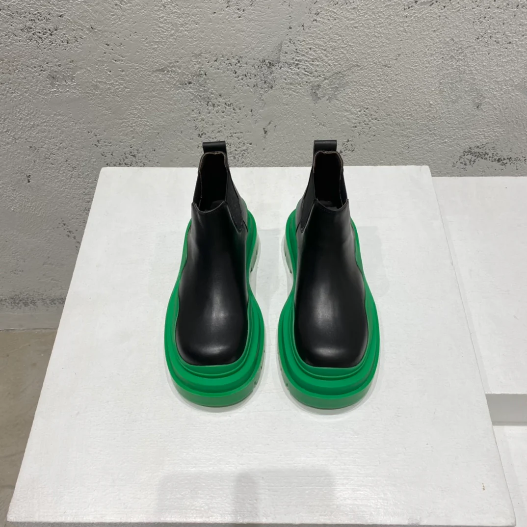 BV-22ss - Британские ретро-ботинки до щиколотки - Унисекс - Черные с зеленой подошвой