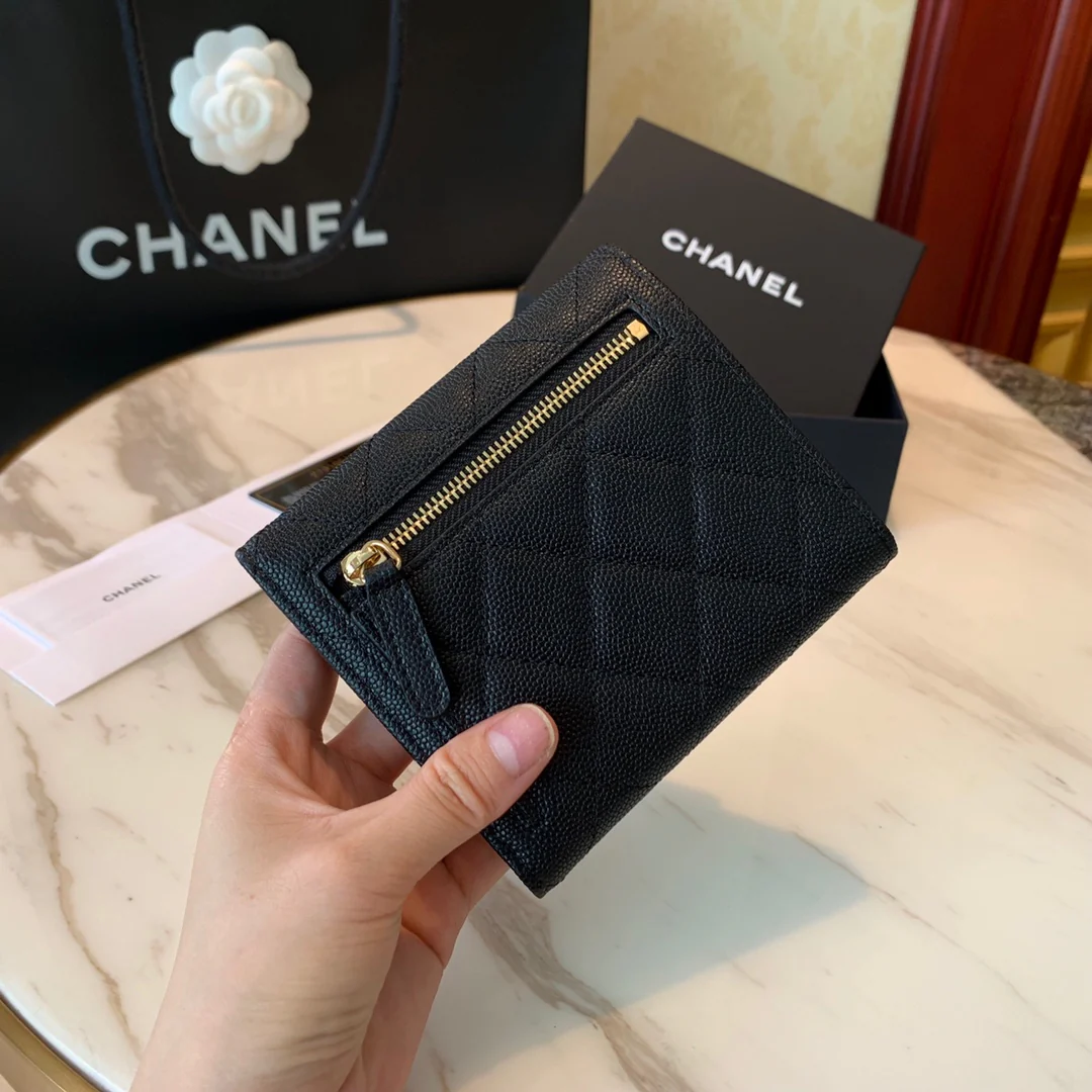 Кошелек Chanel Classic Bulb Pattern - CF - черный с золотой фурнитурой