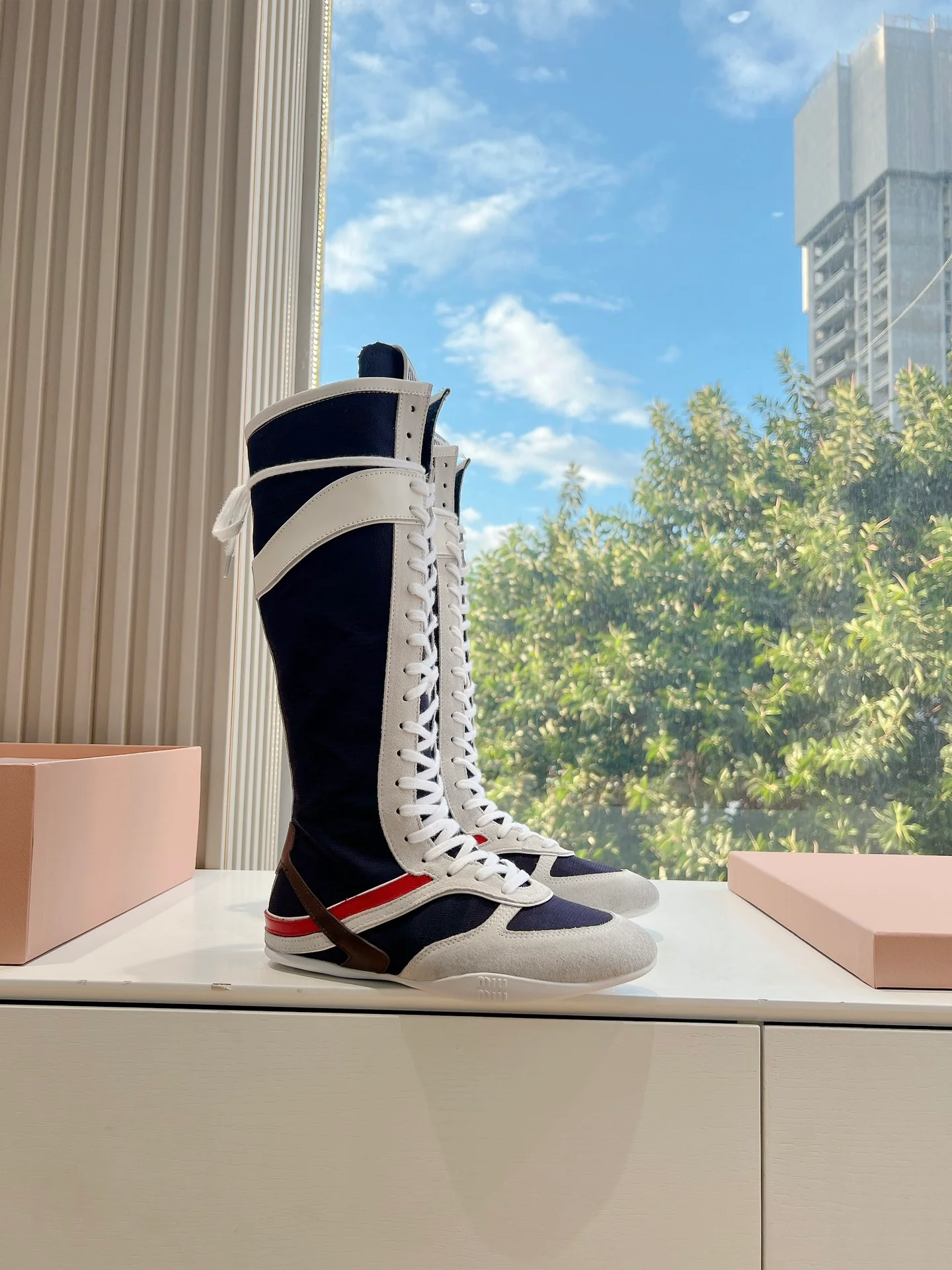 Высокие сапоги для верховой езды Miu Miu 2025 - черные