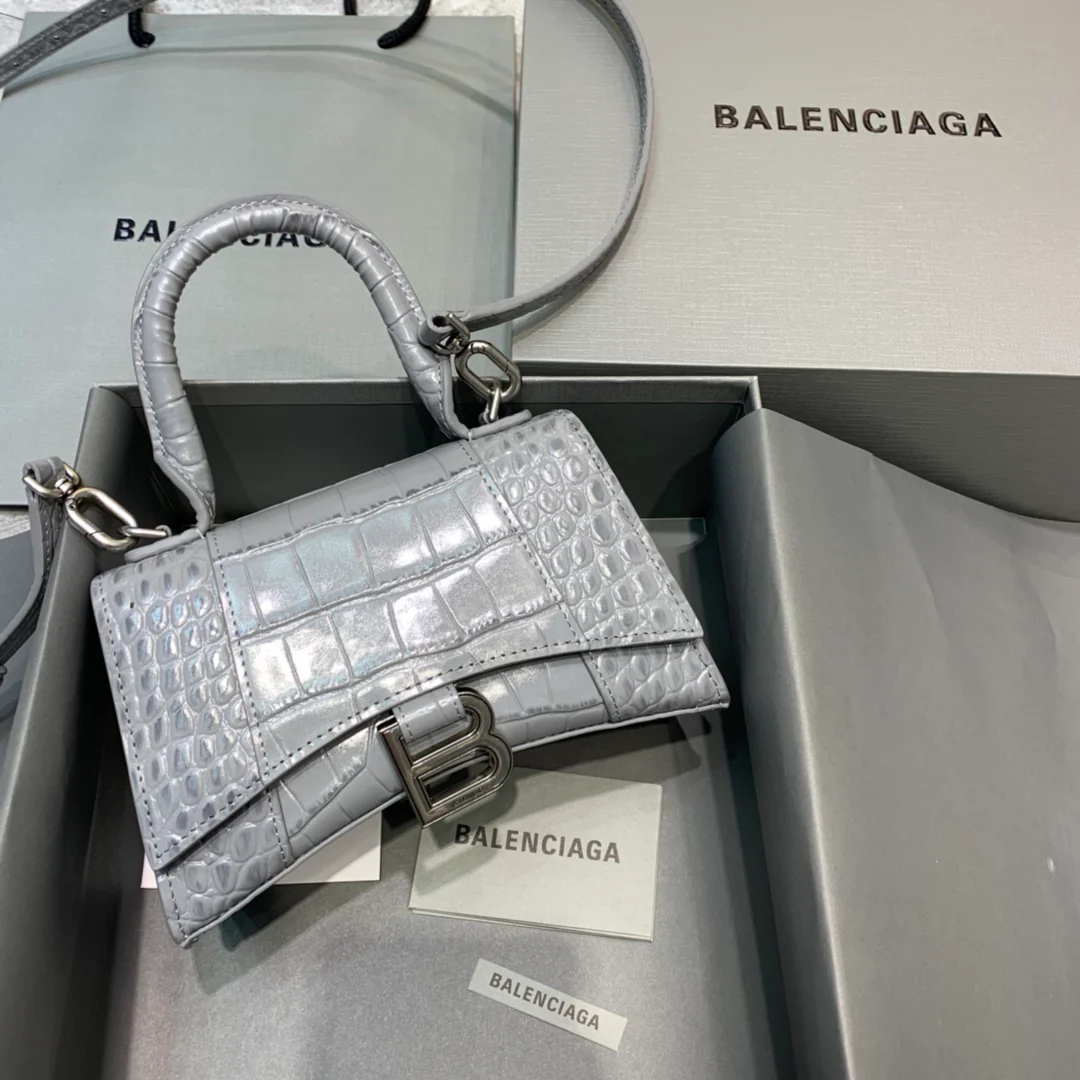 Сумка Balenciaga Hourglass, размер XS, темно-серый, с крокодиловым принтом - 1 шт.