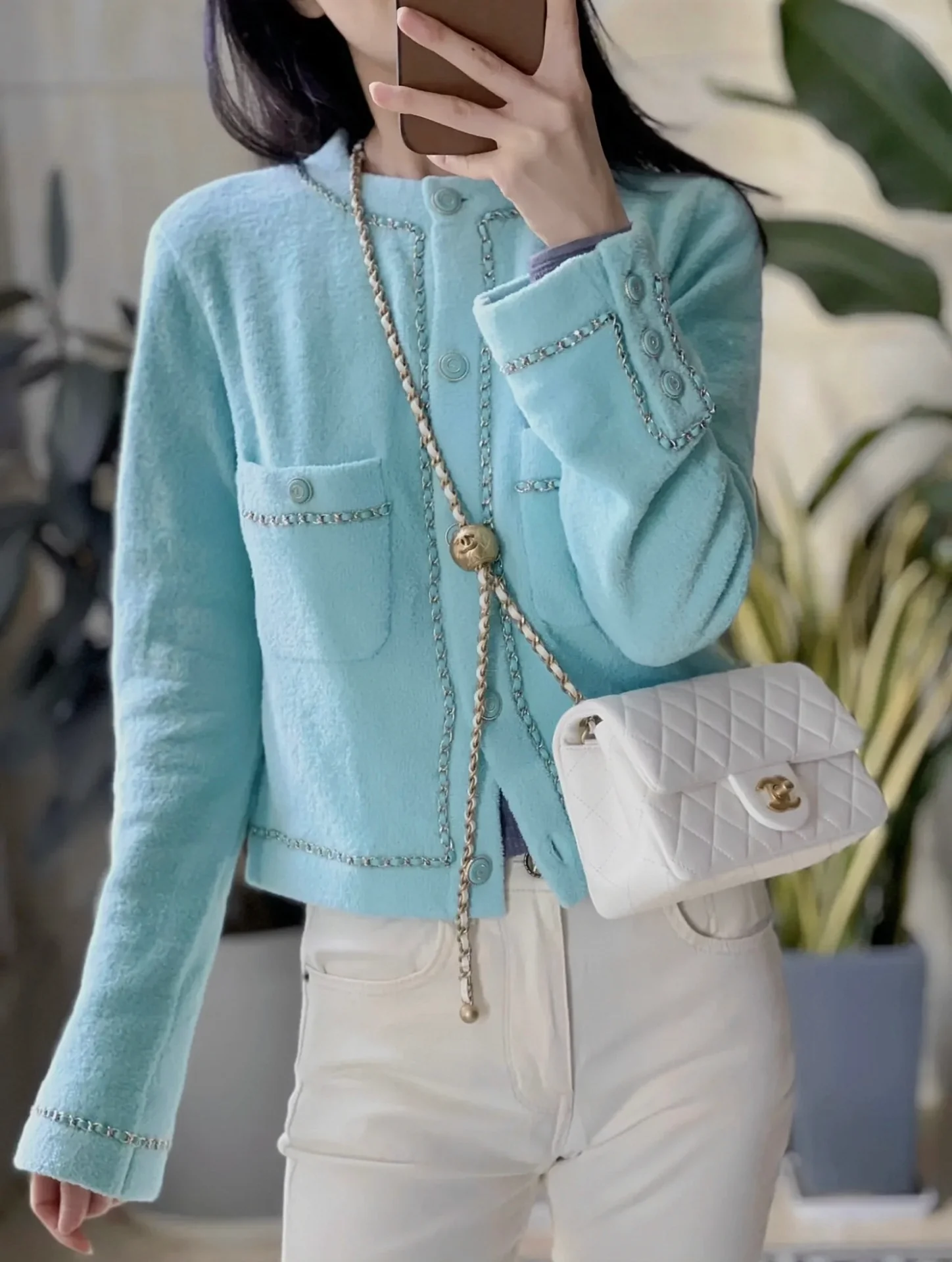 Мини-платье Chanel CF Gold Ball - белое