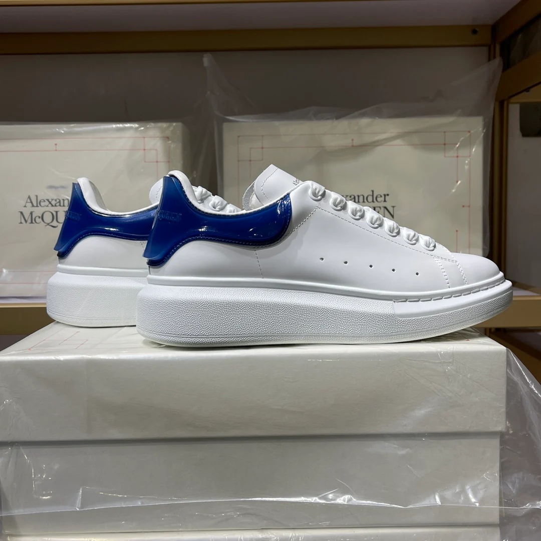 Классические белые кроссовки McQueen - унисекс - темно-синий резиновый каблук - премиум-издание