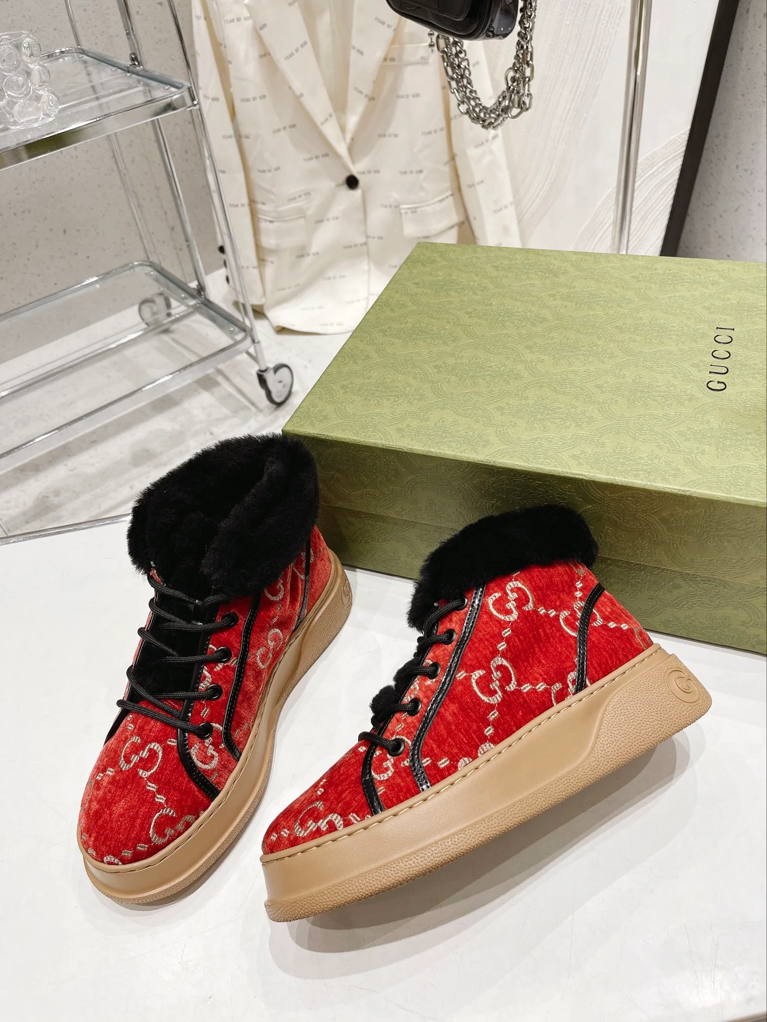 Gucci - Шерстяные низкие зимние сапоги - Красные