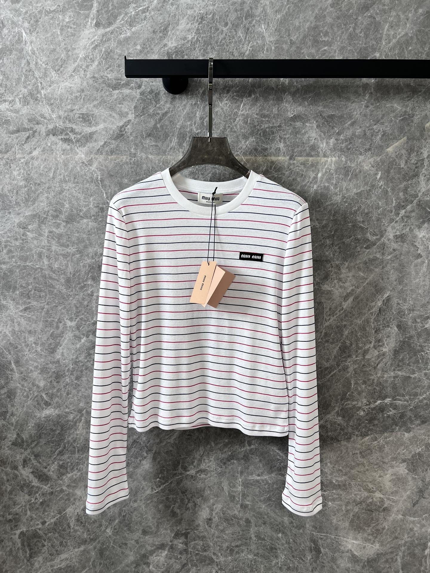 Miu Miu-2404 - Футболка с длинными рукавами в полоску с цветовым блоком