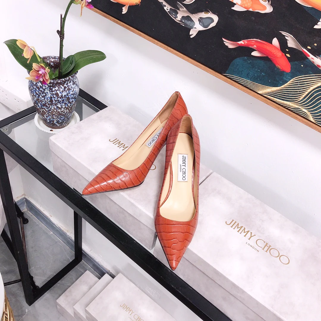 Jimmy - Туфли на высоком каблуке необычной формы - Каменный узор - Красные