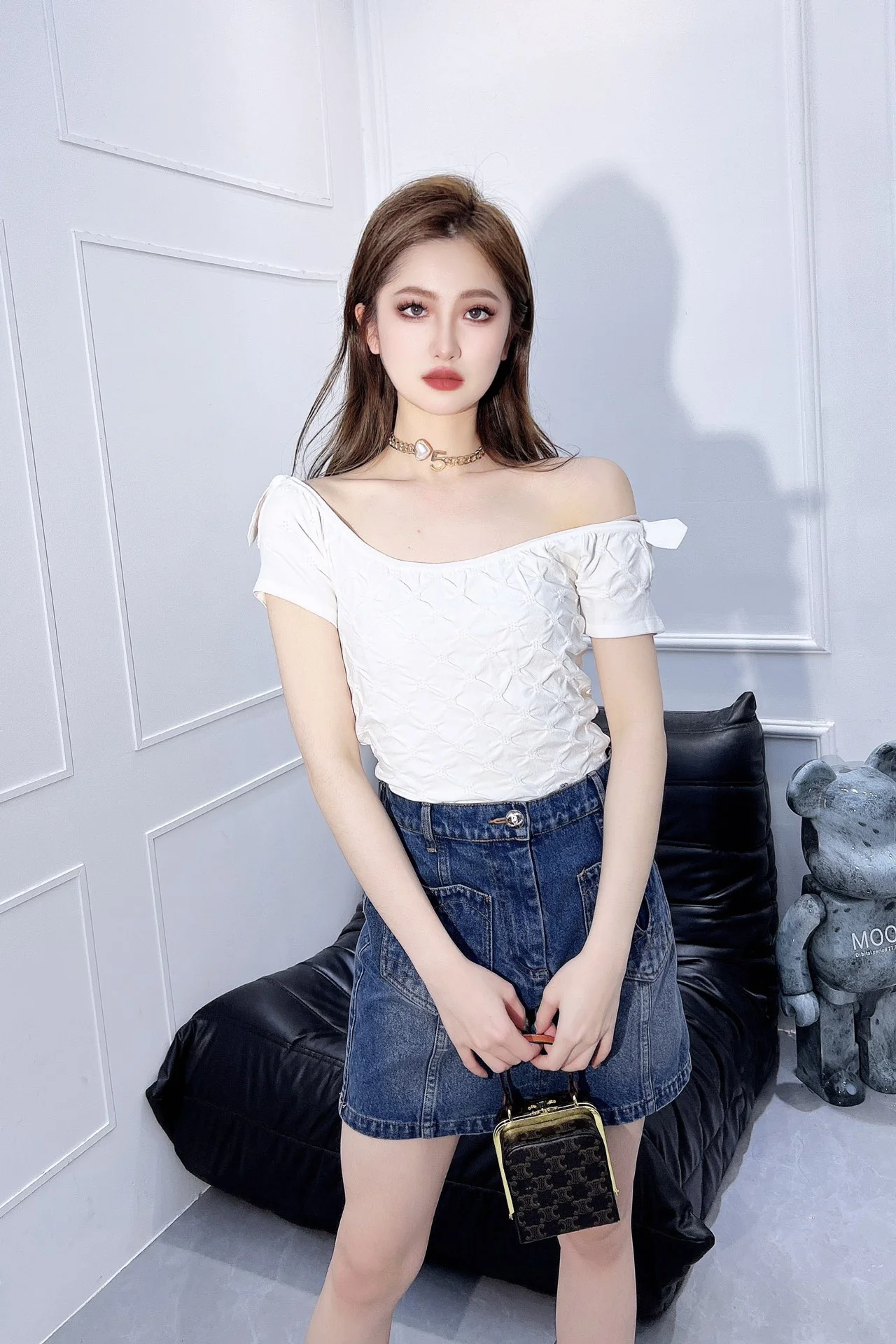 Chanel 2403 - Футболка с коротким рукавом из фактурного трикотажа - Белая