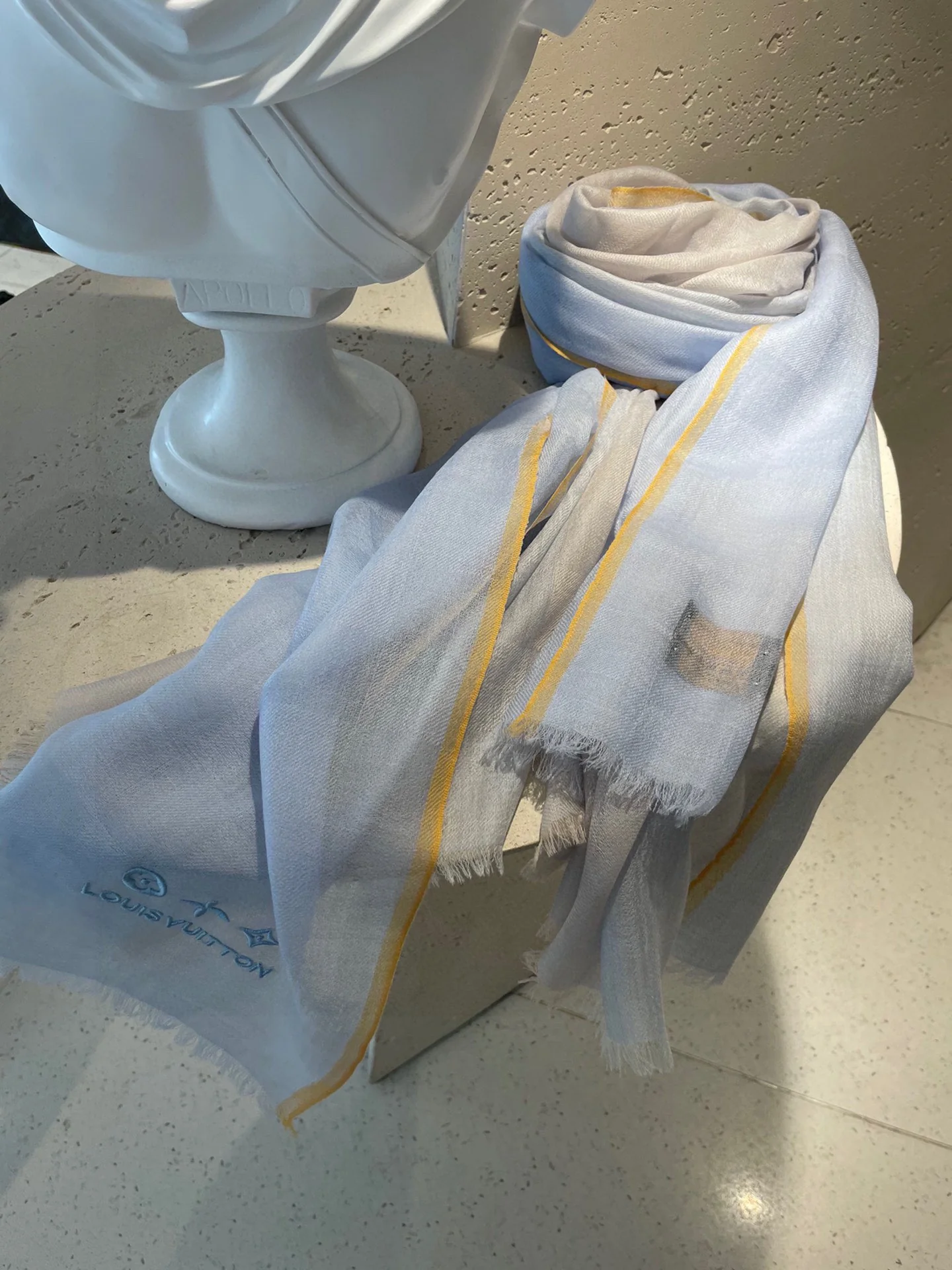 Классический клетчатый кашемировый шарф LV - 105-180 см - светло-голубой