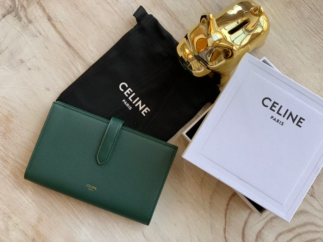 Длинный кошелек Celine - Кошелек с ремешком из крупнозернистой телячьей кожи - 12