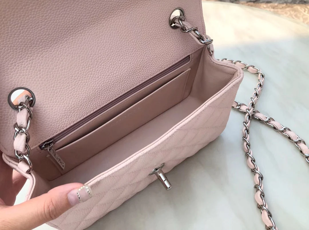 Сумка Chanel Caviar CF - Кокетливые розовые и серебряные пряжки - 20 см