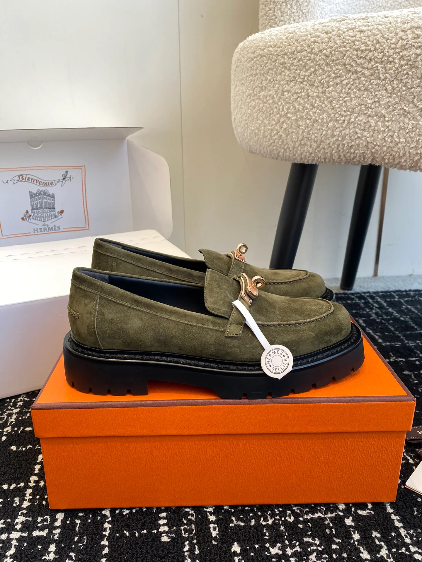 Лоферы Hermes Kelly Buckle 2024 - зеленые