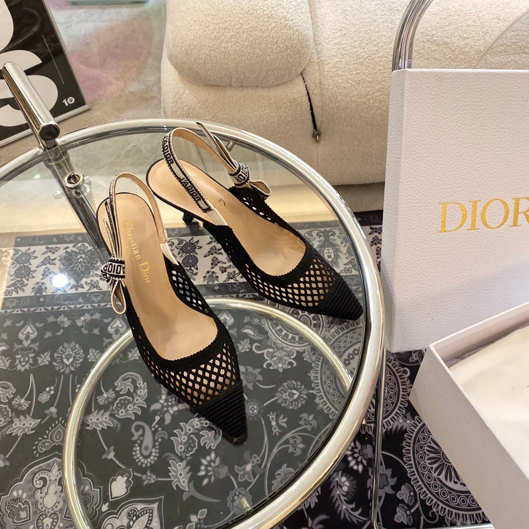 Туфли Dior на низком каблуке из сетчатой ??ткани - Черные - С острым носком - С закругленным носком