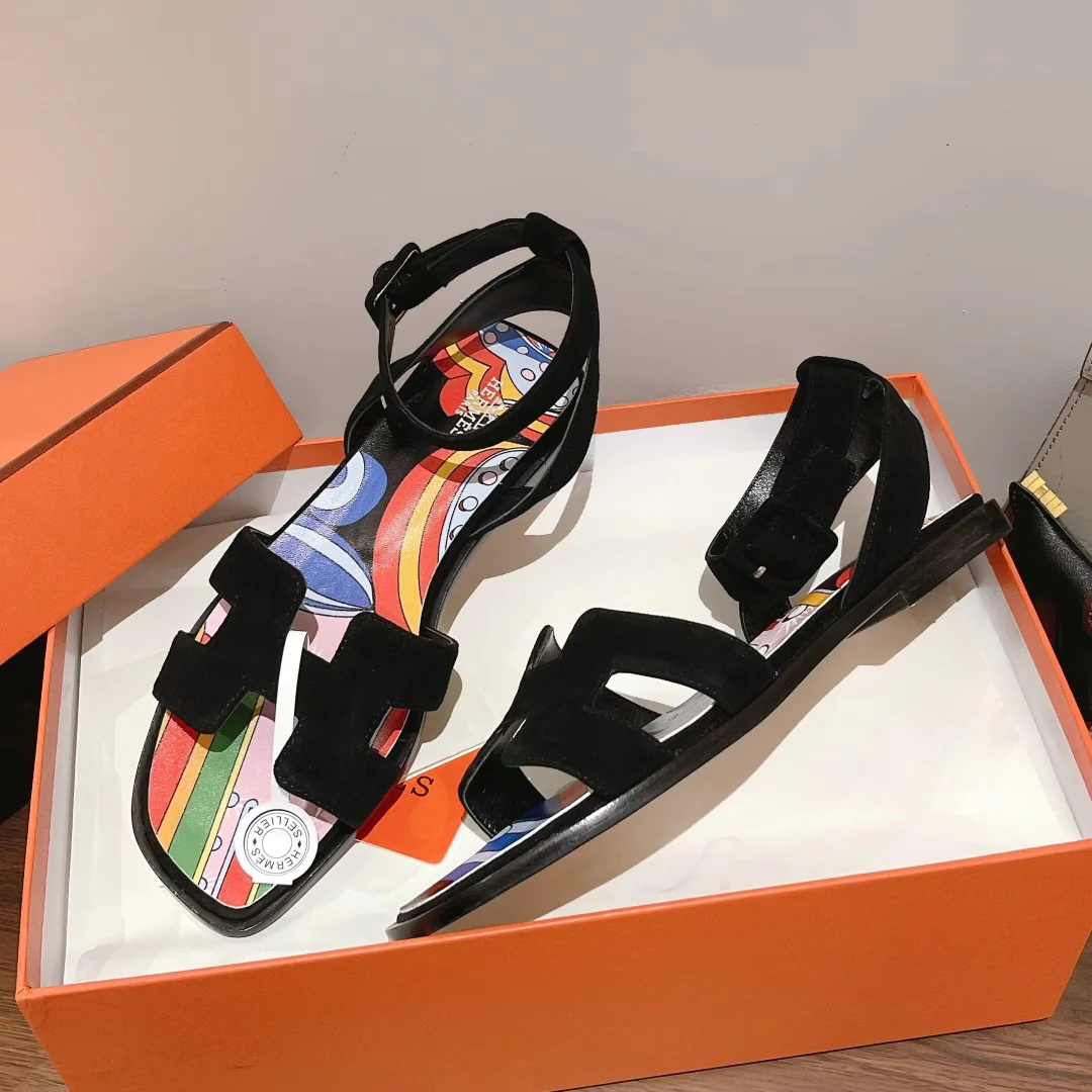 Коллекция Hermes Весна/Лето 2023 - Модные сандалии с шарфом для волос - Черные