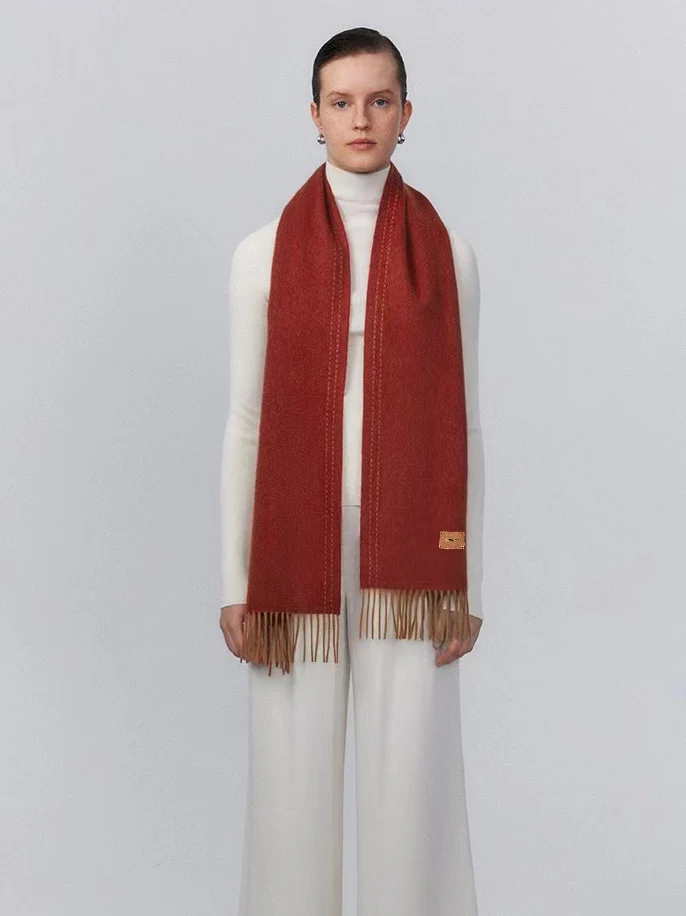 Длинный двусторонний кашемировый шарф Hermes - 30 см - 190 см - 100 см - Кашемир из высококачественной дикой козы - Коричневый