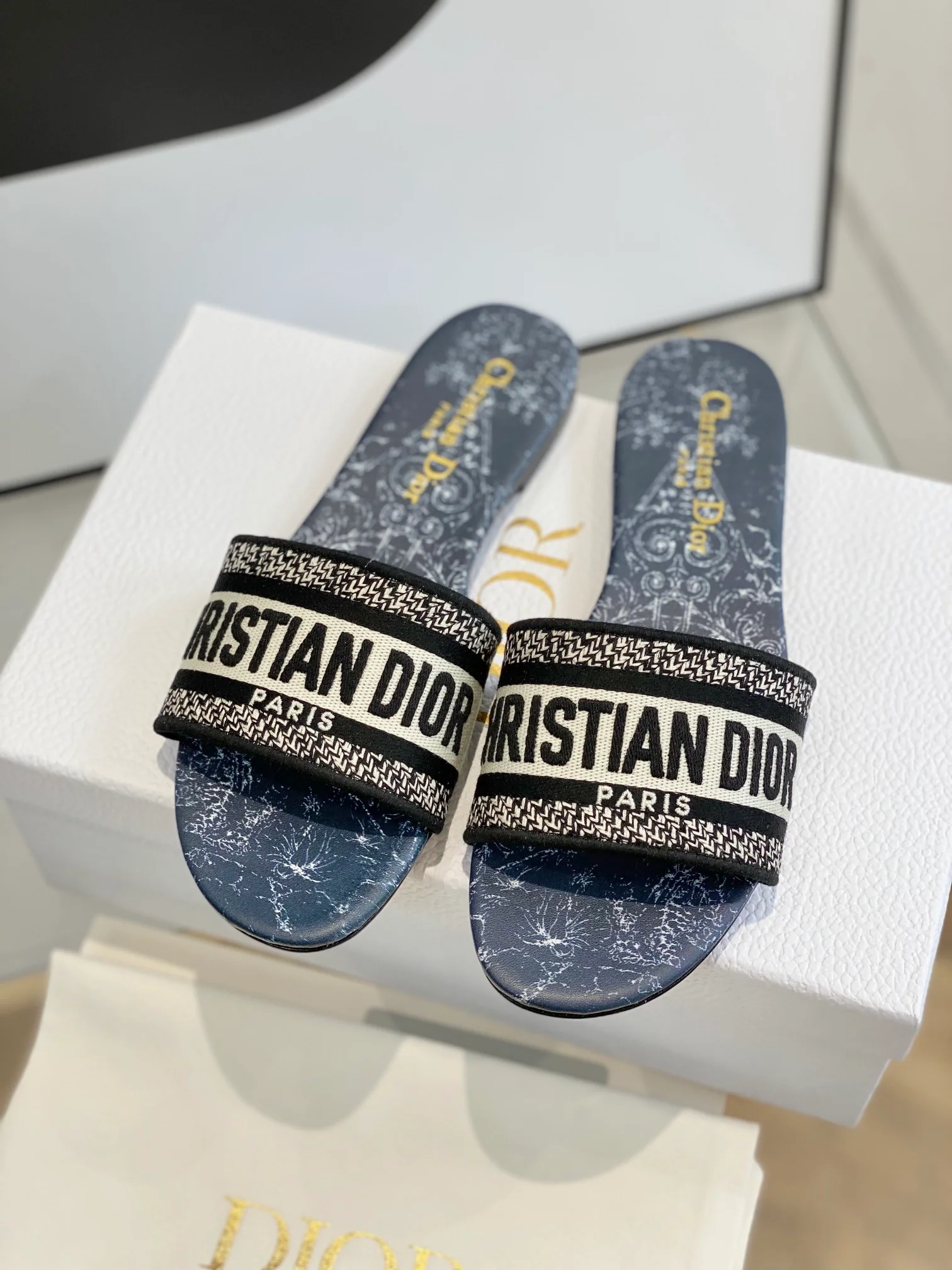 Dior - Жаккардовые вышитые тапочки - Синие