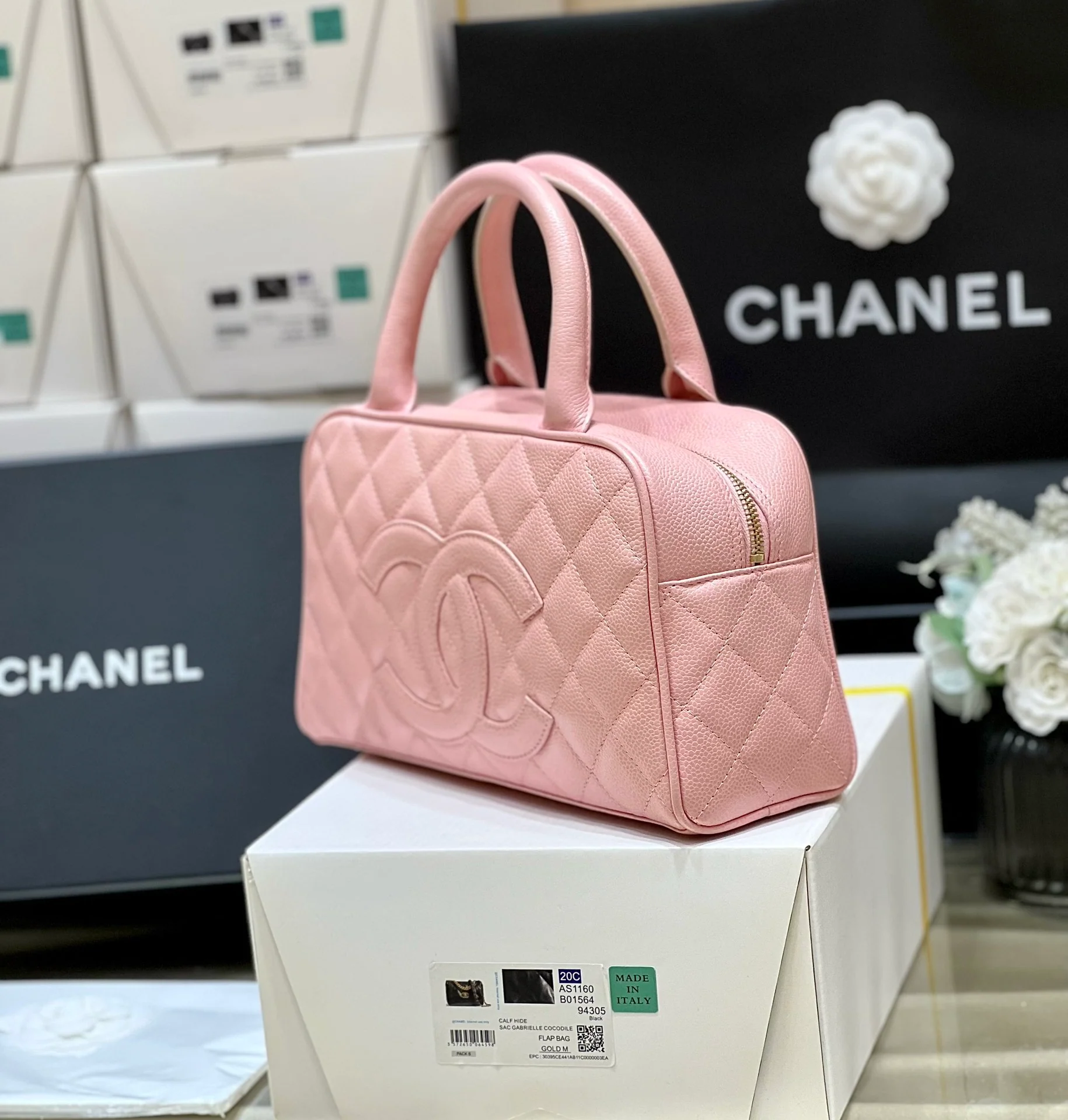 Винтажная сумка-боулинг Chanel из икорной кожи — розовая — выбор Дженни