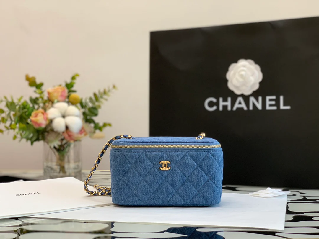 Chanel - Джинсовый золотой шарик - Квадратная коробка - Темно-синий