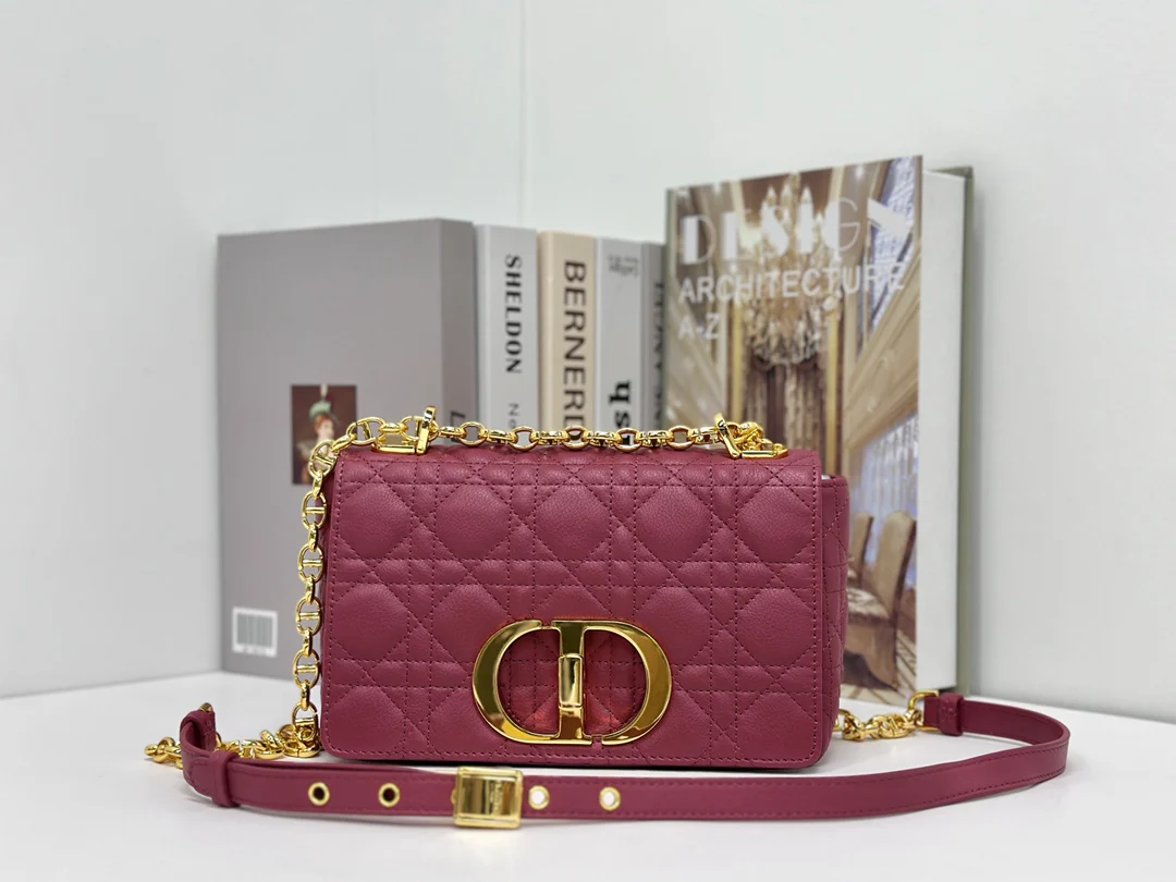 Маленькая сумка Dior Caro на цепочке - бордовая