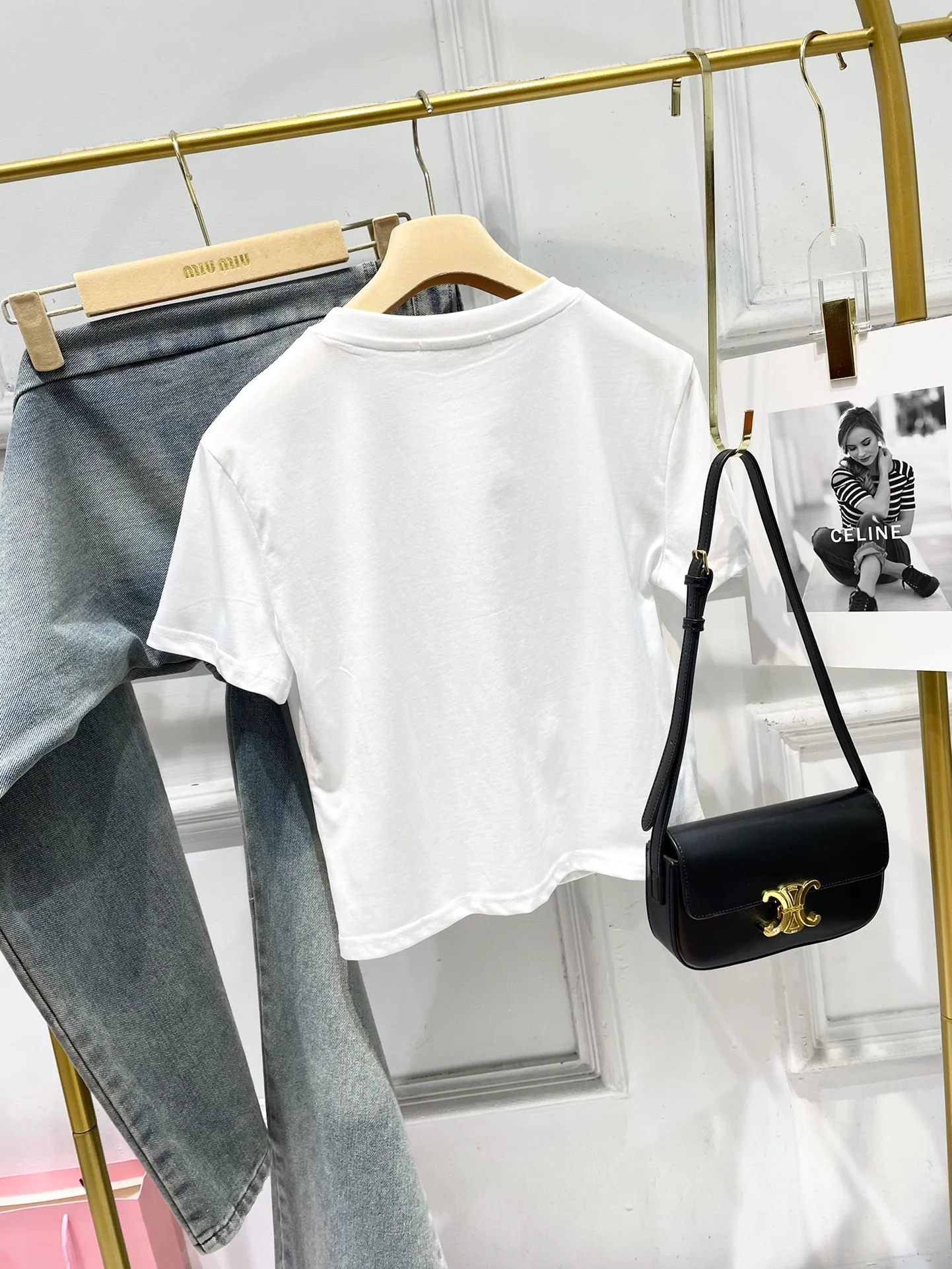 Miu Miu-2404 Однотонная трикотажная хлопковая футболка с коротким рукавом