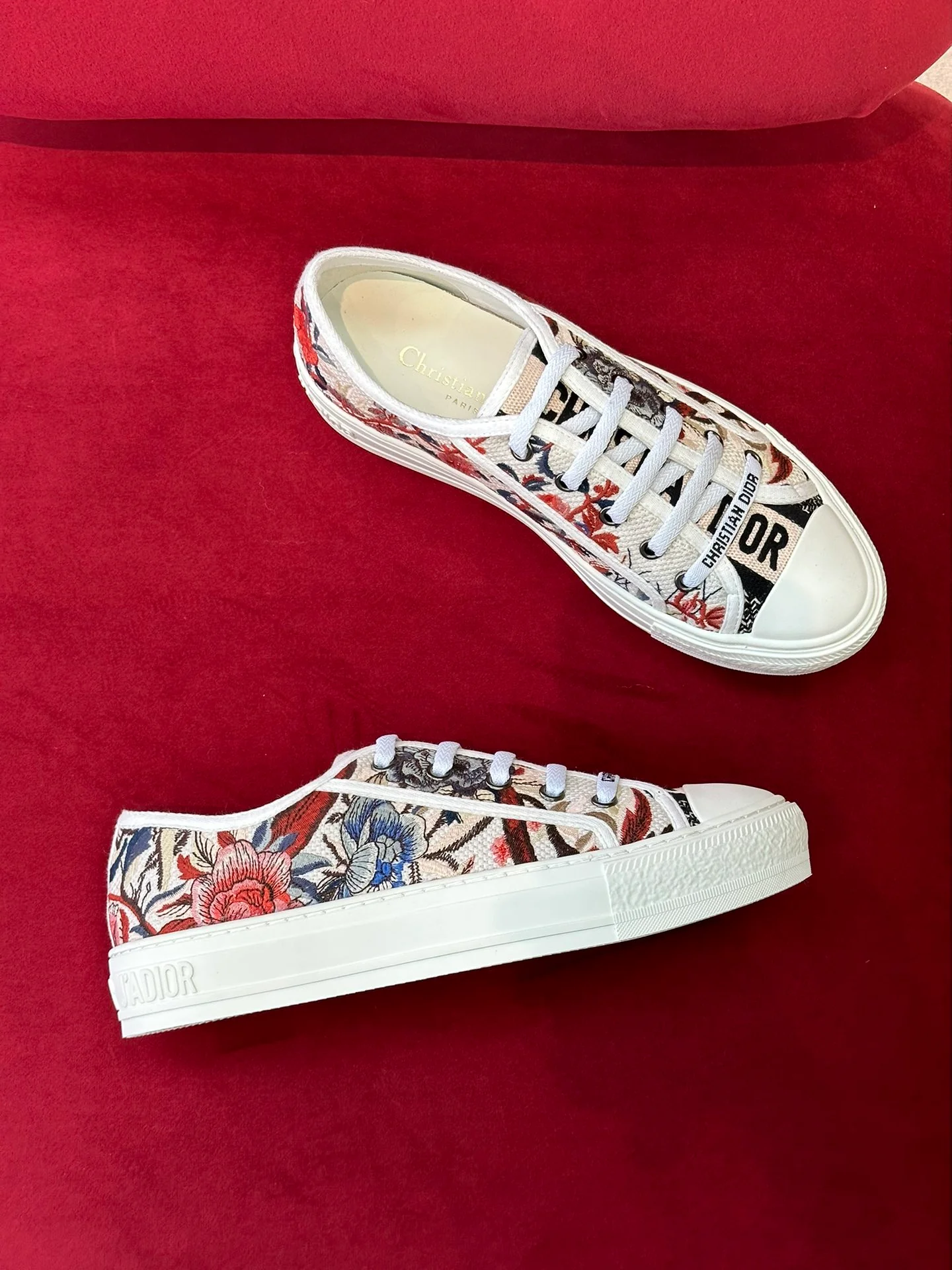 Коллекция Dior весна/лето 2023: Новые цвета - Кроссовки с вышивкой - Цветочный узор по всей поверхности