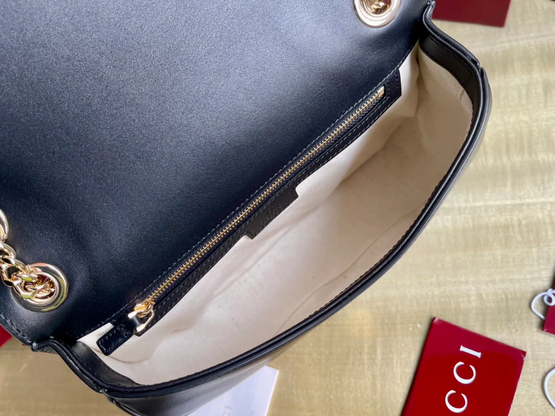 Ремешок на плечо Gucci 2025 из черной кожи с золотой цепочкой - синий