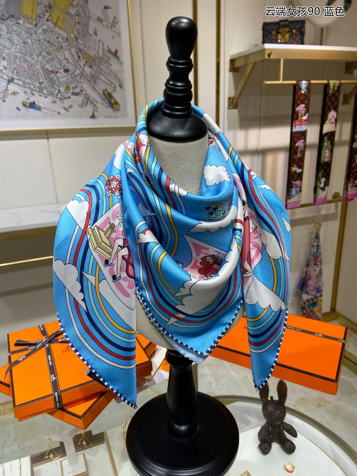 Hermes - Cloud Girl - Шелковый шарф 90-х годов