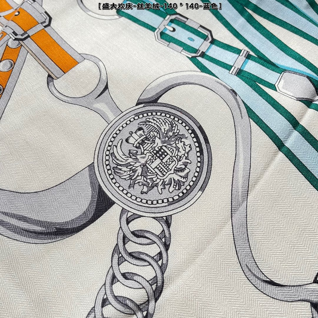 Шелковый кашемировый шарф Hermes Grand Celebration - 140