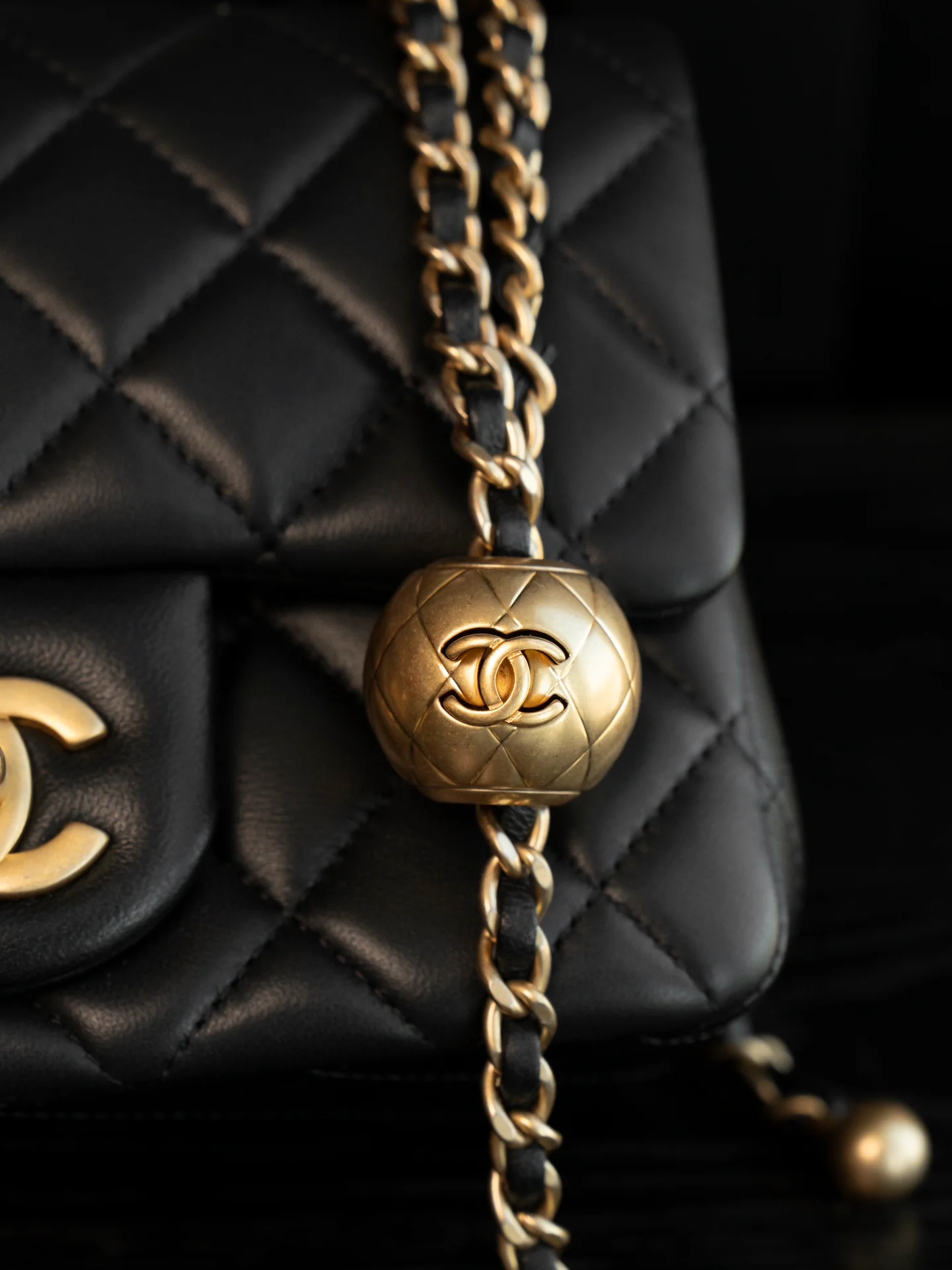 Chanel 24k Gold Globe Square Black Gold