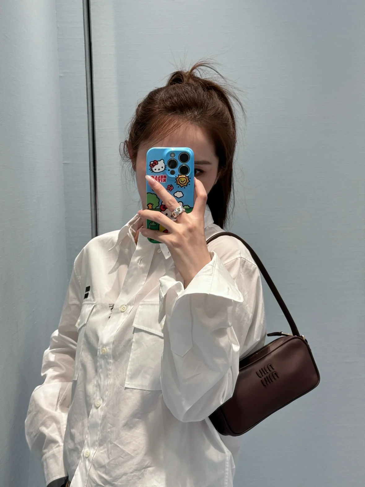 Кожаная сумка для фотоаппарата Miu Miu-5ne024m850 на одно плечо, цвет ?меланж?.