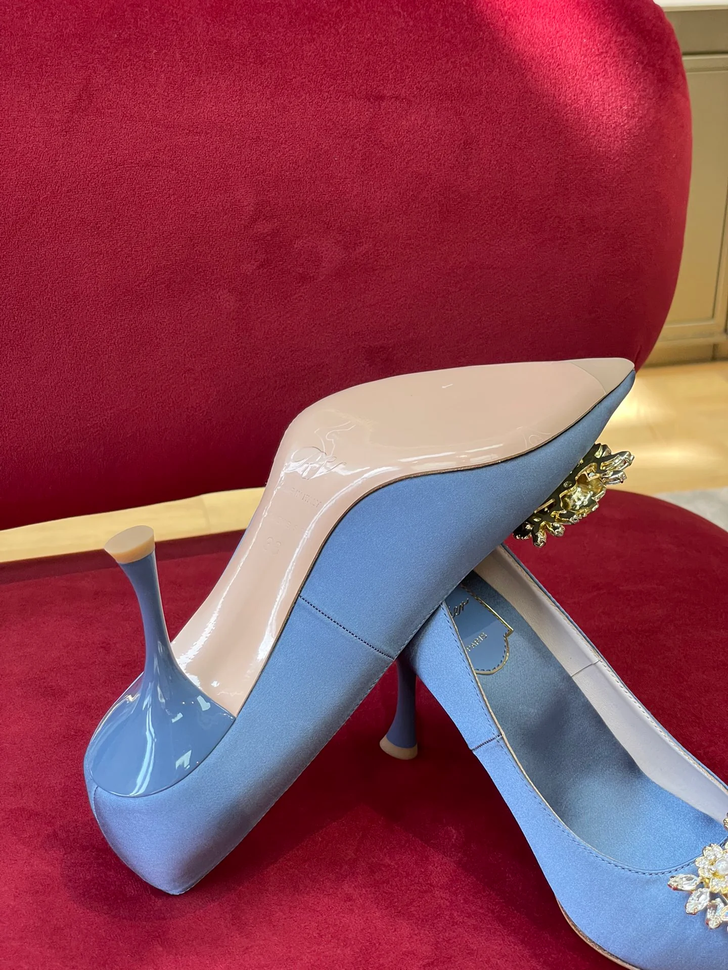 Туфли RV - ручная работа со стразами Swarovski - туфли на высоком каблуке - синие