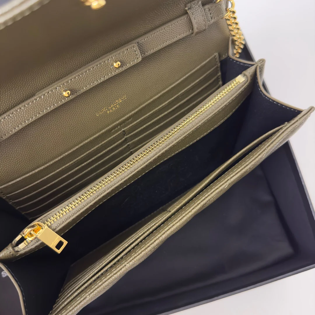 Часы YSL Monogram Caviar WOC темно-зеленые с золотой пряжкой, 22 см, 1