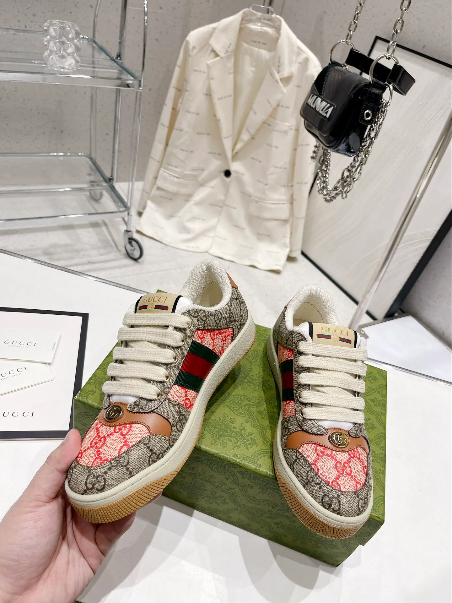 Gucci - Повседневные кроссовки - Парный стиль - Коричнево-розовые