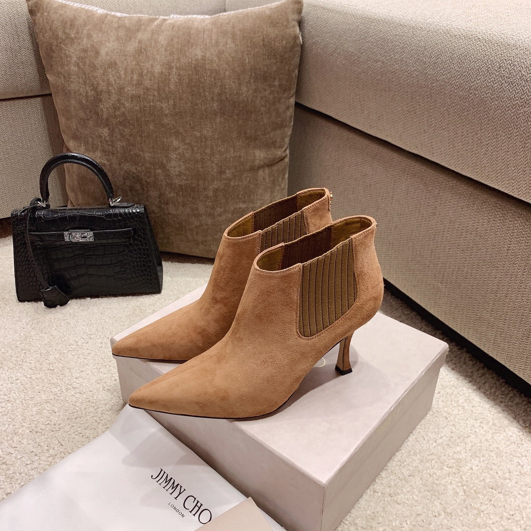 Ботильоны Jimmy с острым носком и изогнутым каблуком - 8 см