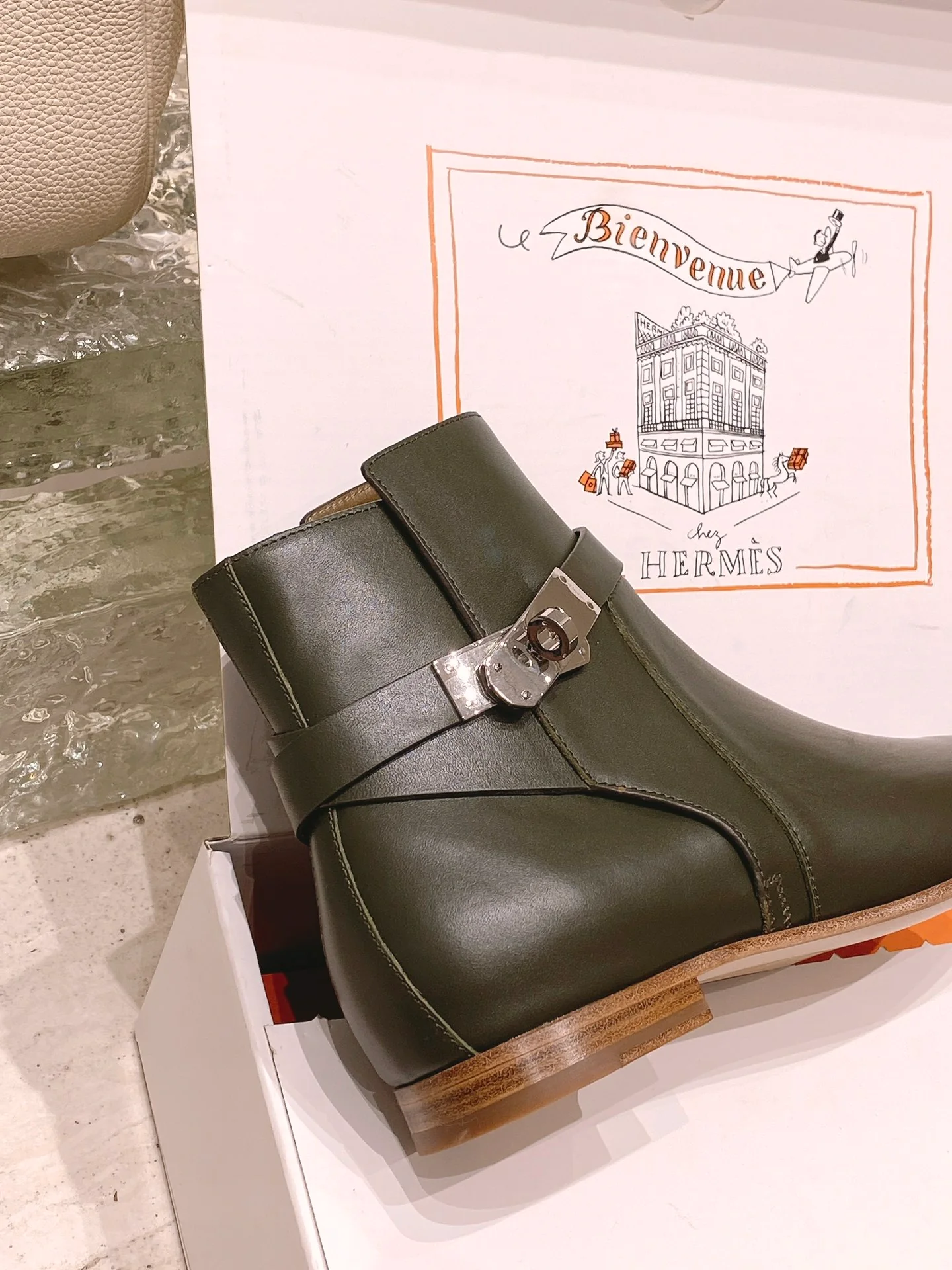 Ботильоны Hermes Kelly Buckle Collection - темно-зеленые
