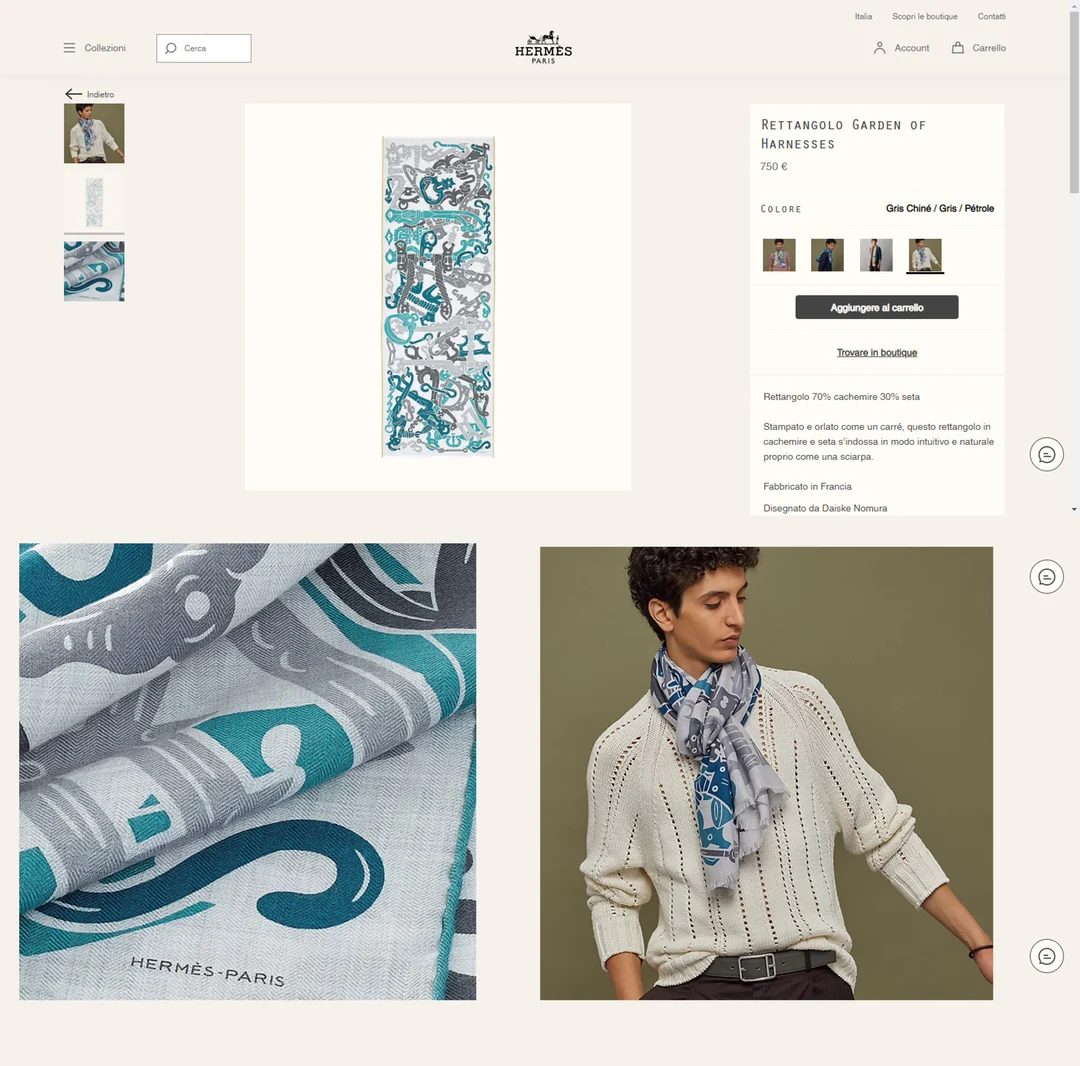 Шарф Hermes Line - 180 см - 63 см - 70% кашемир - 30% шелк - 2%