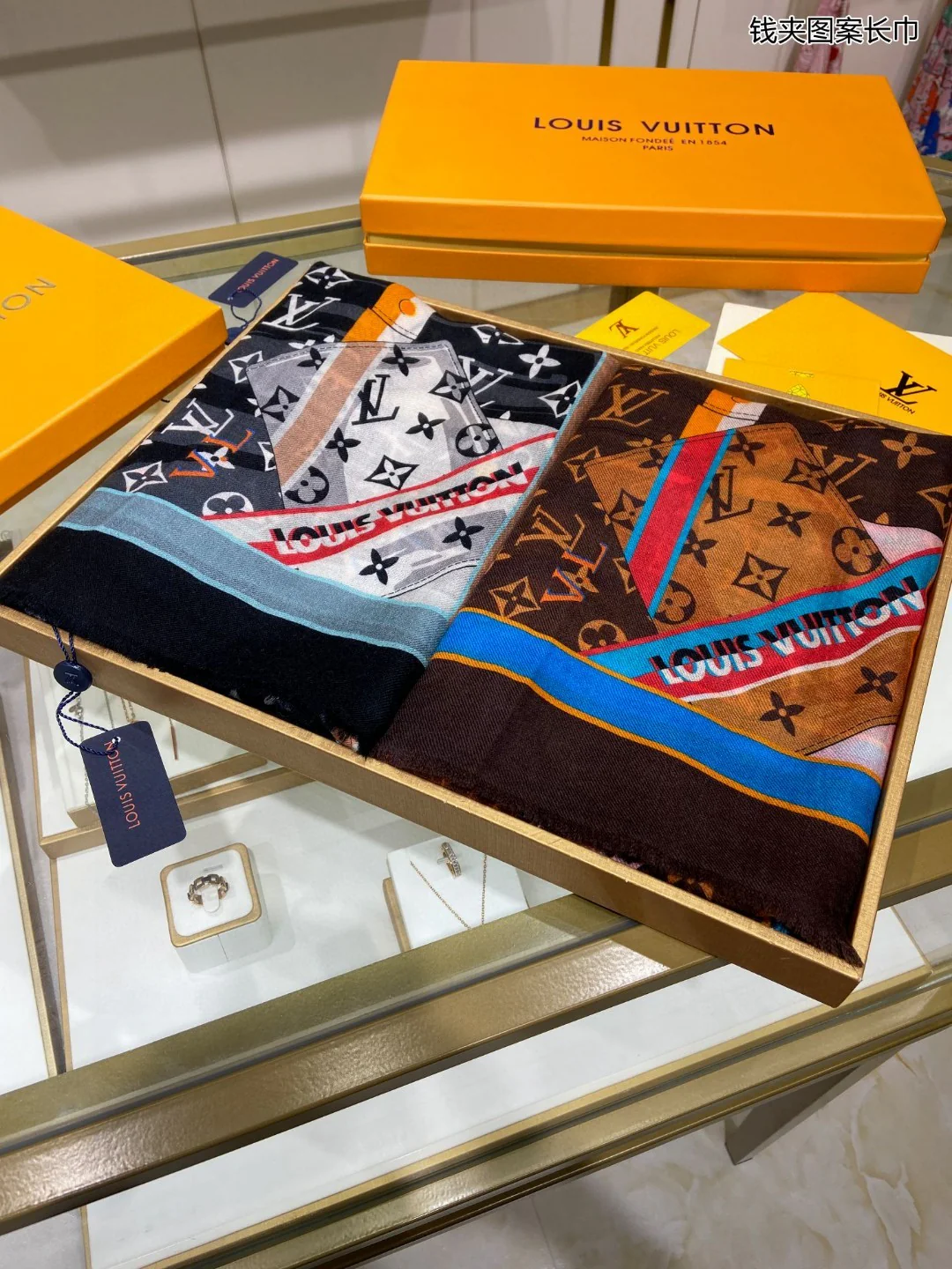 Длинный шарф LV с узором в виде кошелька - 90-100 см - высококачественный шелк саржевого переплетения.