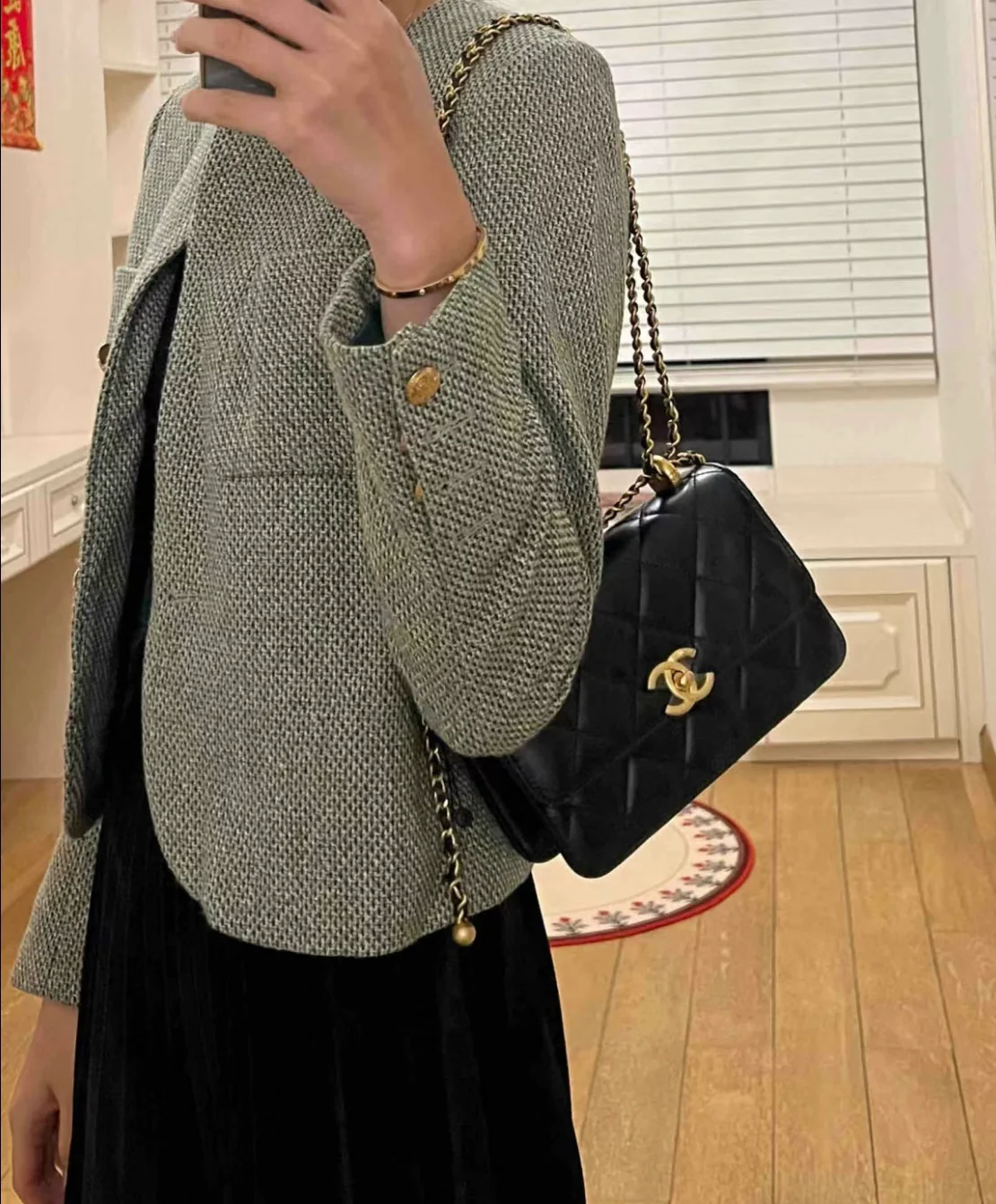 Chanel 24c Double Gold Ball CF Mini 19 Black