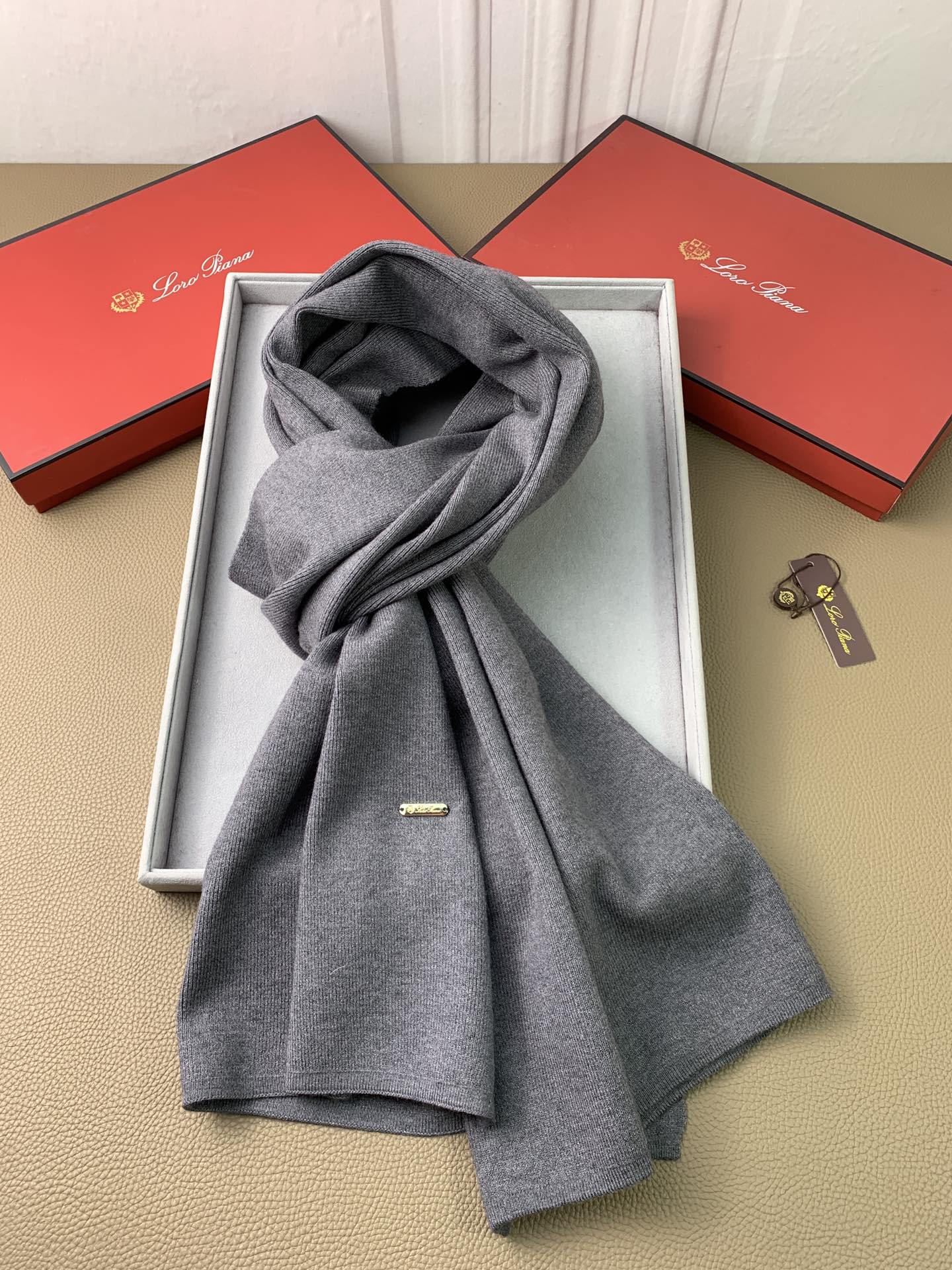 Однотонный кашемировый шарф Loro Piana - 65 см - 190 см - 100 см - Кашемир - Серый