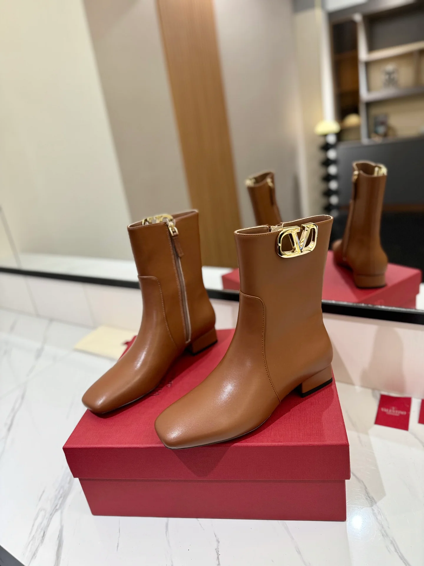 Ботильоны Valentino 2024 из кожи - Кофейно-коричневый - 1