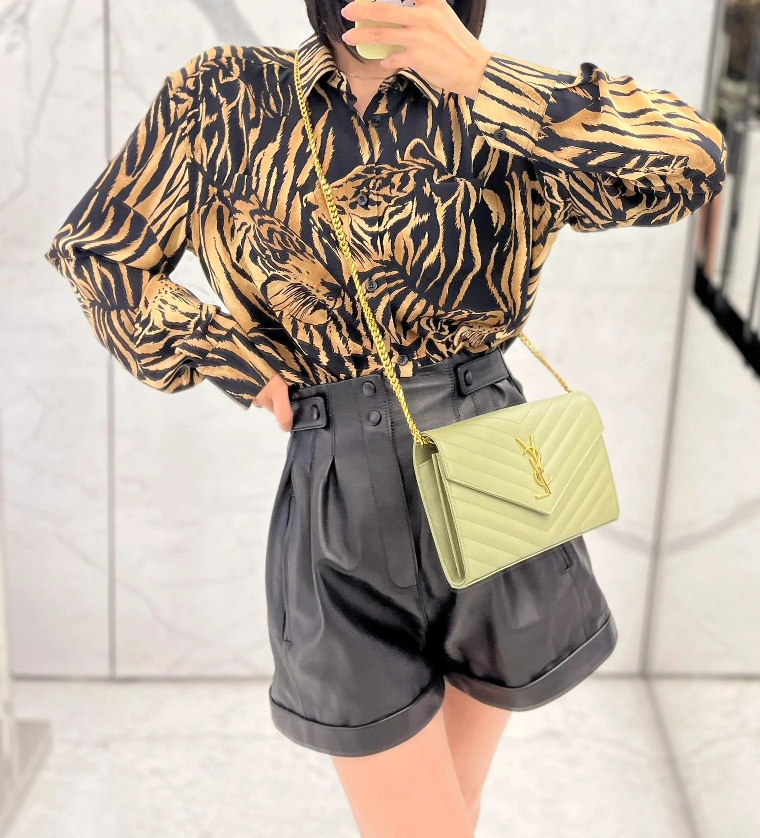 YSL Monogram Caviar WOC Avocado Green Gold Buckle 22cm 1