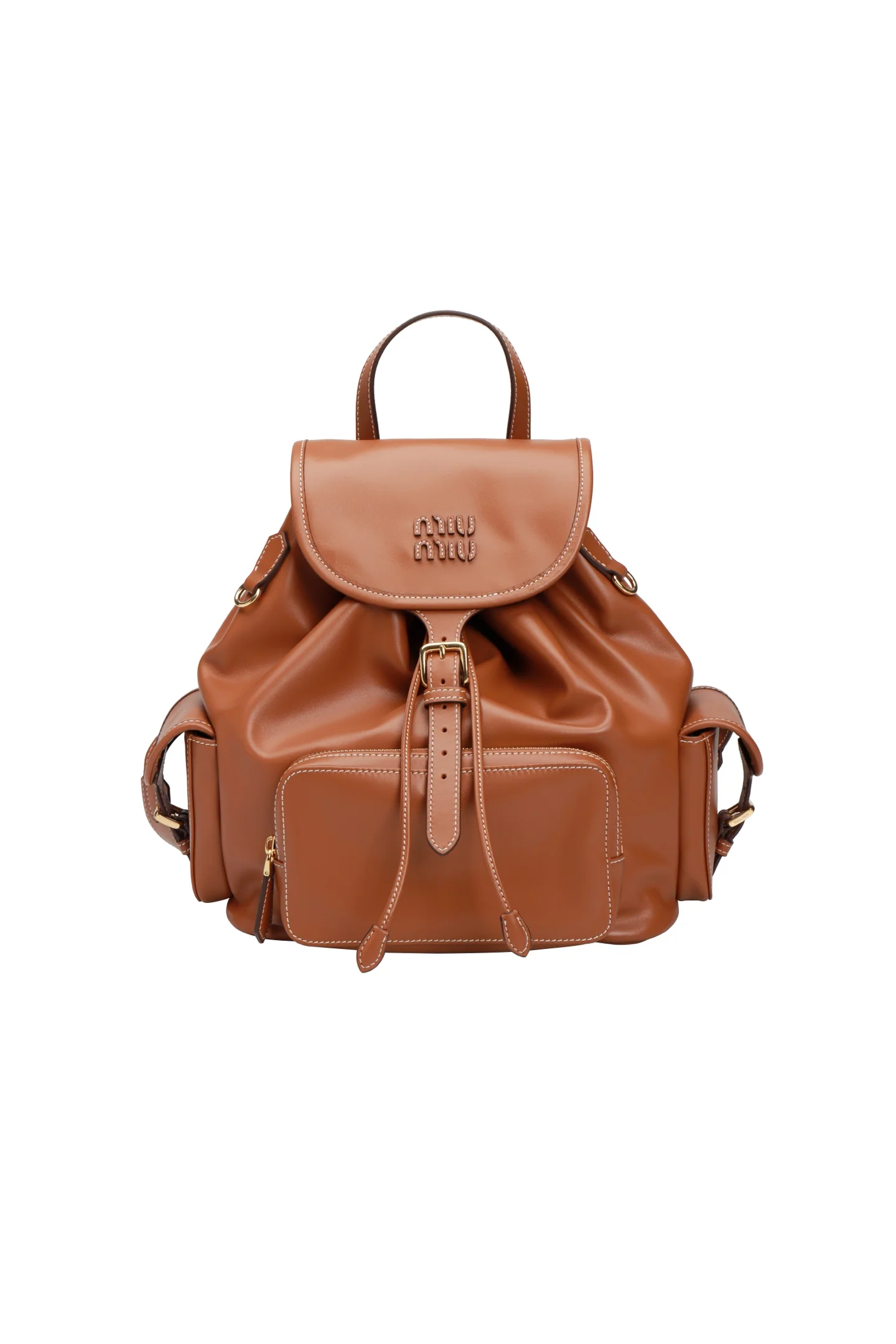 Кожаный рюкзак Miu Miu, большой, коньячного цвета.