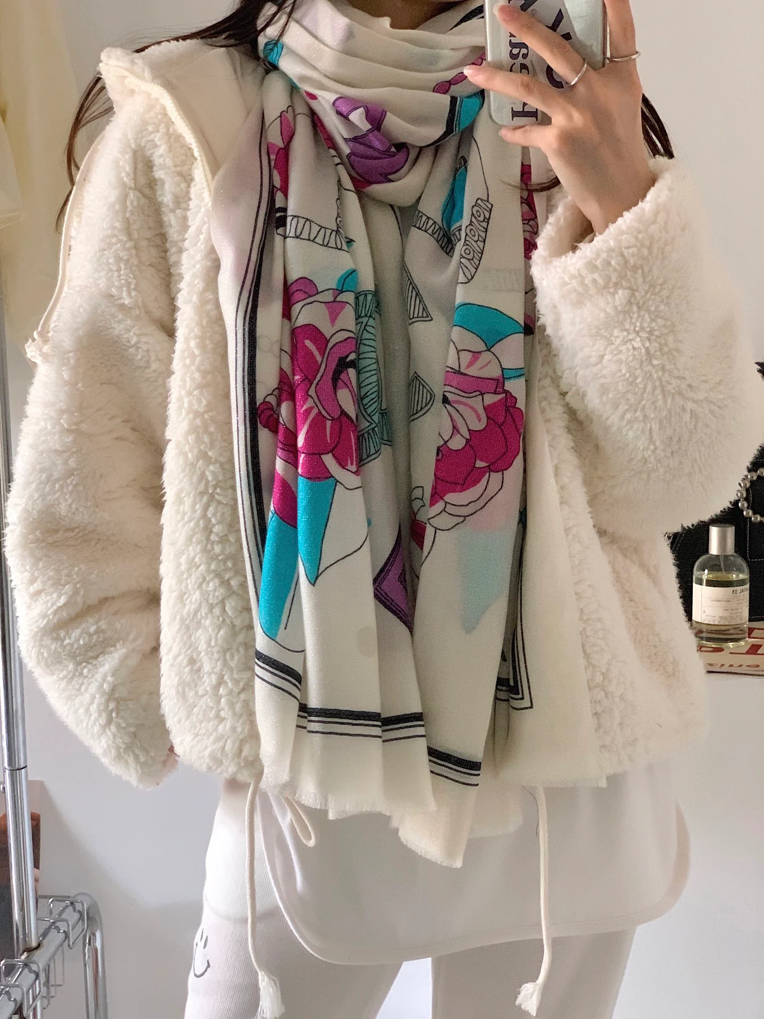 Chanel - Длинный шарф для девочек - 110-200 см - 100% высококачественный кашемир - белый