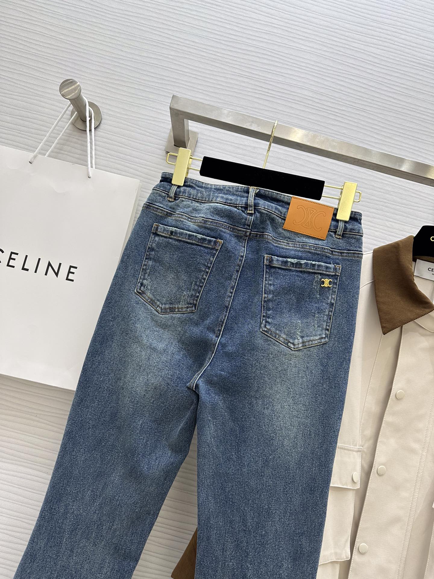 Новые джинсы Celine 2403 весна/лето, расклешенные, синие.