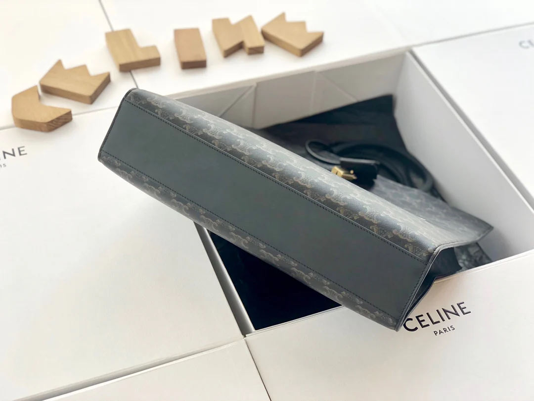 Вертикальная сумка Celine Cabas Triomphe из канваса и телячьей кожи.