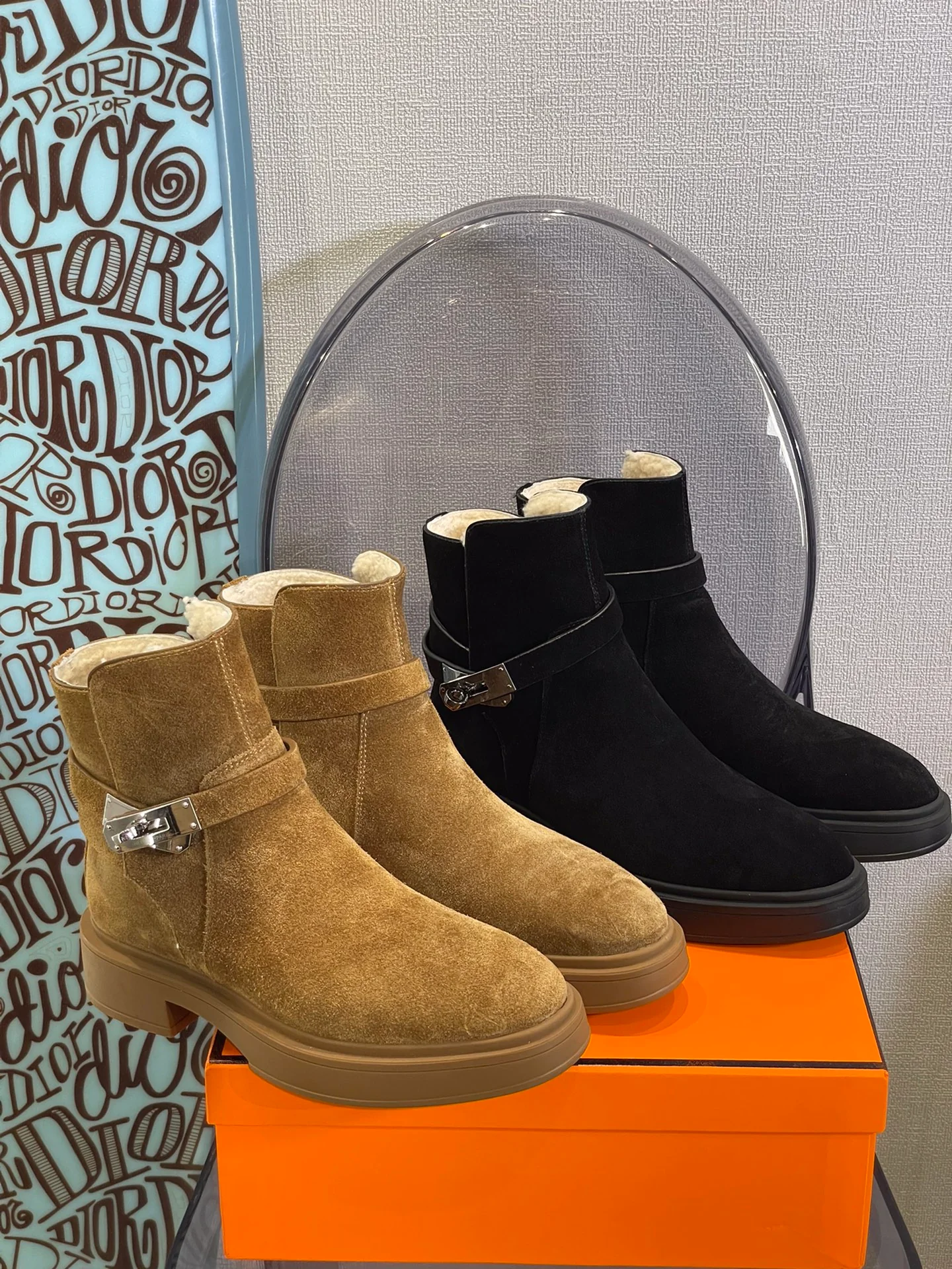 Замшевые ботильоны Hermes Kelly