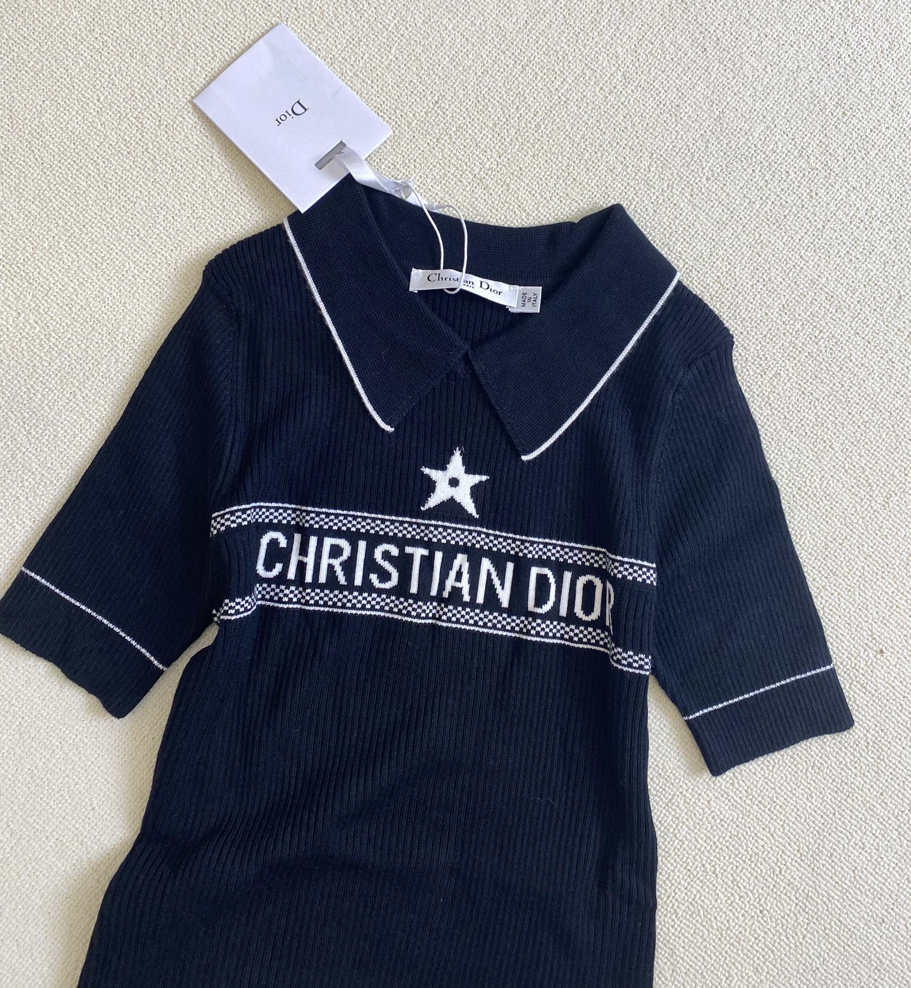 Новая вязаная рубашка-поло Dior 2403 весна/лето - синяя