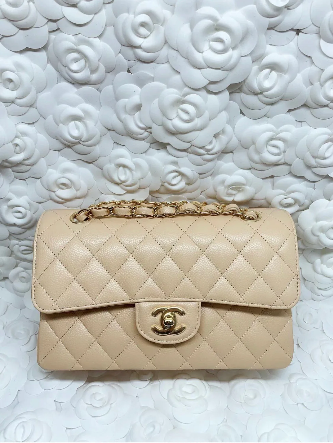 Chanel CF23 - Абрикосовый цвет - Двойной верх из овечьей кожи с акцентами светло-золотистого цвета