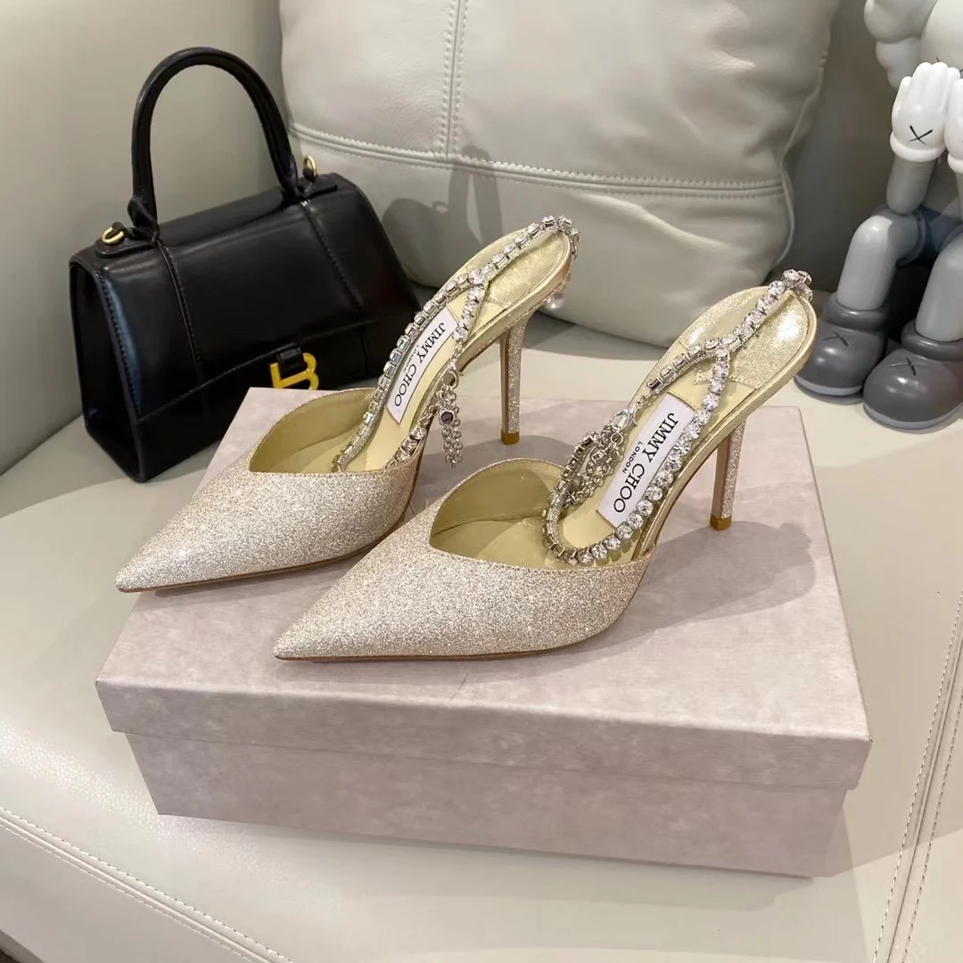 Jimmy - Цепочка с крестом и стразами - Туфли на высоком каблуке - Серебристо-белые